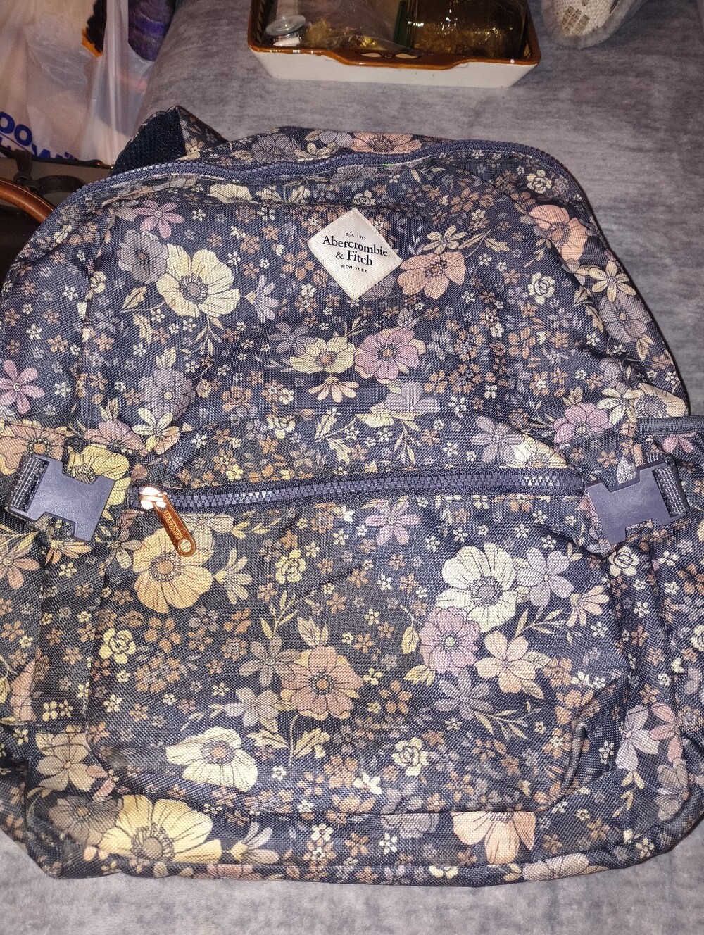 Abercrombie & Fitch Navy Floral Backpack with Pink and Cream Flowers